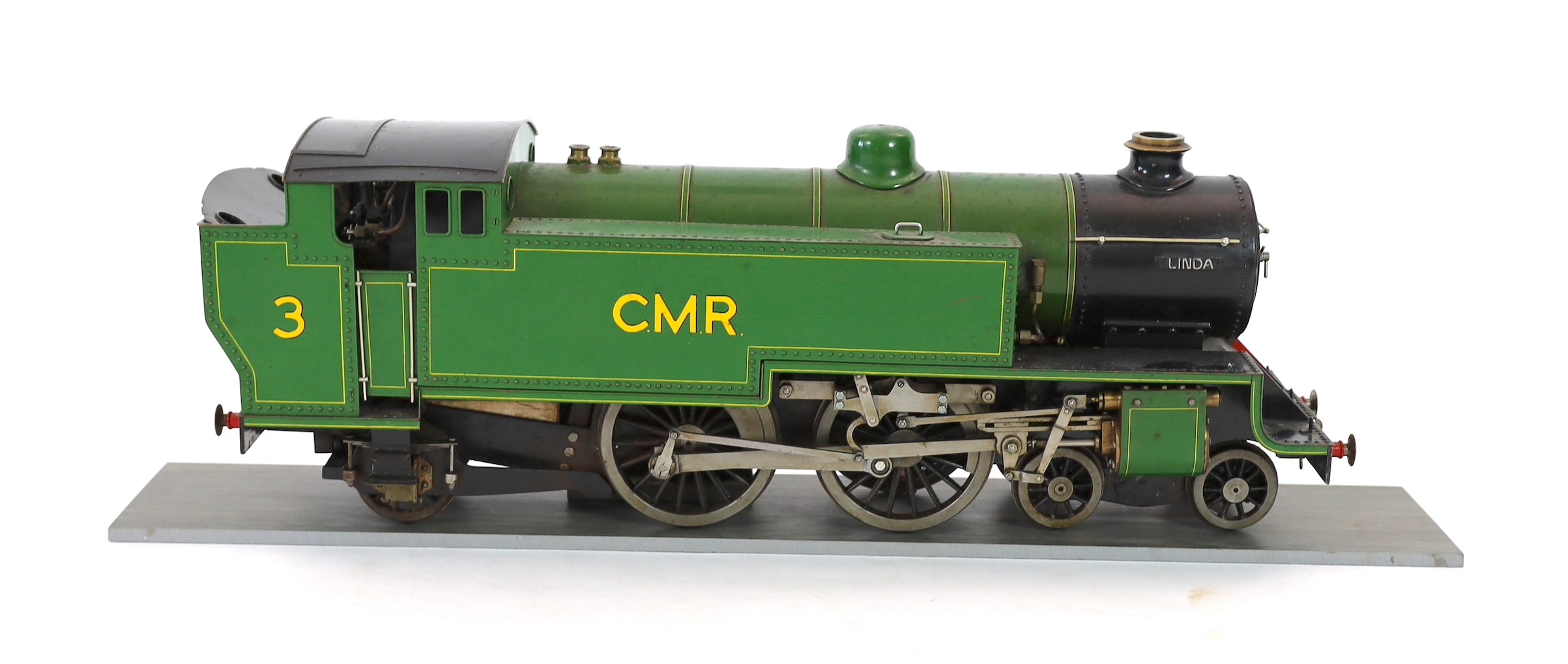 A scratch built live steam model of a C.M.R 2-4-4 tank engine ‘Linda’, length 77cm width 20cm height 27cm